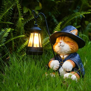 �K�[�f�����C�gLED�\�[���[���C�g �\�[���[�p���[ YOQUATE Decorative Solar Lights Garden Cat Statue Outdoor Figurine Light Themed Wizard Cat Lantern for Garden Decoration Outdoor Decor �y���s�A���i�z