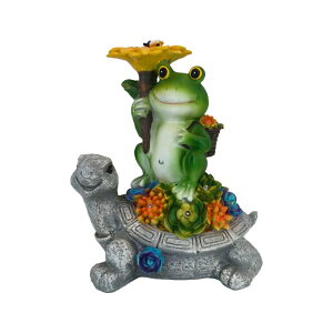 �K�[�f�����C�gLED�\�[���[���C�g �\�[���[�p���[ SAMPU CRAFT Solar Powered Garden Frog Statue with Turtle Base, LED Light Decorative Figurine, Hand-Painted, 10.08x8.78x6.14 Inches, Outdoor Garden Decor (Yellow) �y���s�A���i�z
