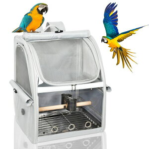 �C���R ���� �o�[�h �g���x���L�����A�[ GREGCE Bird Carrier Bag, Bird Travel Cage with Standing Perch and Indestructible Stainless Steel Mesh, Protable Transparent Breathable Carrier with Feeder Cups for Small Birds Parrot Parakeet, �y��