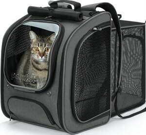 �C���R ���� �o�[�h �g���x���L�����A�[ Pecute Cat Backpack Carrier Expandable, Large Space Cat Bubble Backpack, Breathable Cat Carrier, Shaded Dog Backpack Carrier for Travel, Hiking, Suitable for Shopping, and Vet, Gray �y���s�A���i