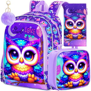 �C���R ���� �o�[�h �g���x���L�����A�[ WZLVO 3PCS Backpack for Girls, 16 Kids Owl Preschool Bookbag with Lunch Box�CCute Animal Water Resistant School Backpacks Set for Elementary Kindergarten �y���s�A���i�z