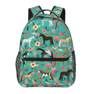 �C���R ���� �o�[�h �g���x���L�����A�[ Horses Floral Horse Breeds Farm Animal Pets Flowers Pattern Backpack for Women Boys Teens School Backpacks Students Bookbag Laptop Backpack Large Adult Hiking Camping Rucksack 15.6 Inch �y���s�A��