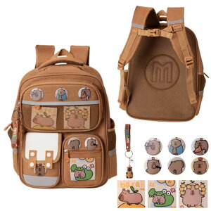 �C���R ���� �o�[�h �g���x���L�����A�[ GQIRI Capybara Backpack for Girls - Cute Capybara Theme Animal School Bag with Card Badge and Keychain, Waterproof Large Capacity Kawaii Cartoon Animals Bookbag for Teens Boys Gifts �y���s�A���i