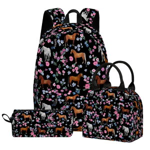 �C���R ���� �o�[�h �g���x���L�����A�[ Scovotec 3PCS Horse Backpack for Girls Boys, Kids Back to School Backpack Sets with Lunch Bag Pencil Case, 17 Inch Lightweight Bookpack 3 in 1 Set for Teens Elementary Middle High School Studen �y��
