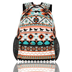 �C���R ���� �o�[�h �g���x���L�����A�[ Aztec Backpack for School, Ethnic Western Style Running Horse Laptop Backpack Water Resistant Bookbag for Casual Travel Hiking Camping Outdoor Daypack Shoulder Bag for Teenager Boys Girls Kids �y��