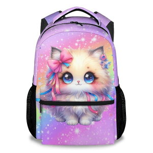 �C���R ���� �o�[�h �g���x���L�����A�[ AIOMXZZ School Backpack for Girls, Cat Backpack for Kids, 17 Cute Rainbow Bookbag for Toddler, School Bag for Preschool Kindergarte Elementary �y���s�A���i�z