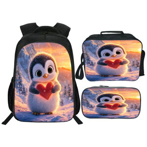 �C���R ���� �o�[�h �g���x���L�����A�[ Neximag Cute Penguin Backpack 3 PCS Set for Girls Boys Kids, Penguin School Bag with Lunch Box Pencil Case, Lightweight Bookbag for Elementary Middle School �y���s�A���i�z