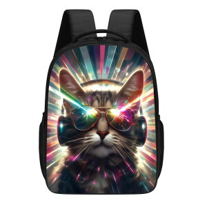 �C���R ���� �o�[�h �g���x���L�����A�[ KOYI Cat Backpack Cute DJ Cat with Sunglasses Backpack Cat Love Music Backpack Laser Cat Colorful Sparkle Light Backpack, 16 Inch Kids Backpacks for Kindergarten, Elementary School Boys and Gir �y��