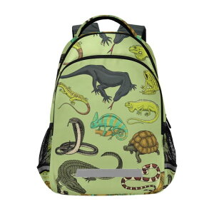 �C���R ���� �o�[�h �g���x���L�����A�[ Glaphy Snakes Lizard Chameleon and Turtle Animal Backpack with Reflective Stripes, Laptop School Book Bag Lightweight Computer Backpacks for Men Women Kids �y���s�A���i�z