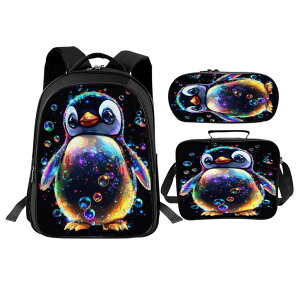 �C���R ���� �o�[�h �g���x���L�����A�[ Trimety Cute Penguin Backpack Set 3 Piece School Bags and Lunch Box with Pencil Case Penguin Animal Bookbag Set for Toddler Kids Girls Boys Teens Kindergarten Elementary Middle �y���s�A���i�z