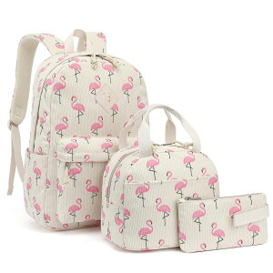 �C���R ���� �o�[�h �g���x���L�����A�[ Xunteny Corduroy School Backpack Girls Kids Teens School Bookbags Schoolbag Set with Lunch Box Pencil Bag (Flamingo) �y���s�A���i�z