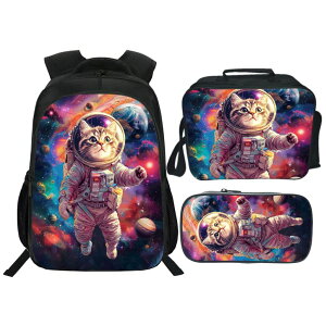 �C���R ���� �o�[�h �g���x���L�����A�[ Rylane Space Cat Backpack Astronaut Kids Bookbag 16inch Schoolbag With Lunch Box Bag And Pencil Case Set For Boys Girls �y���s�A���i�z