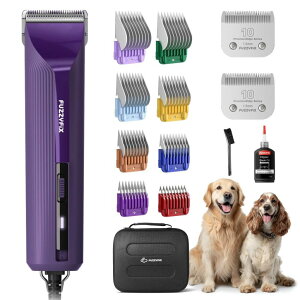 �y�b�g�o���J�� FuzzyFix AmpFix Professional Dog/Pet Grooming Clippers - 2-Speed Heavy-Duty Motor, 2 Detachable Blade 8 Metal Combs, 10ft Cord, Runs Cool & Quiet, Anti-Slip Shatter-Proof Housing for All Animal Coats �y���s�A���i�z