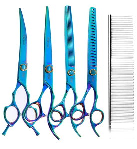 �y�b�g�o���J�� Stjuo 7.5'' Dog Scissors Set for Grooming 440C Stainless Steel Green Professional Pet Trimming Scissors Sharp Blades Cutting for Dogs and Cats Shears �y���s�A���i�z