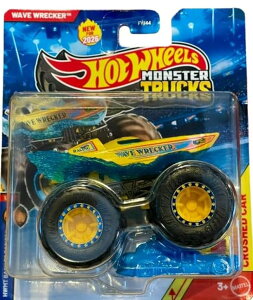 �z�b�g�E�B�[�� �����X�^�[�g���b�N Hot Wheels Monster Trucks Wave Wrecker, Back to Basics 1/8 [Includes Crushed Car] New for 2026! 1:64 Scale Diecast Toy Vehicle �y���s�A���i�z