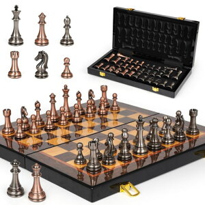 �`�F�X�Z�b�g Luxury Metal Chess Set with 15 Inch Wooden Chess Board | Weighted Metal Chess Pieces | 2 Extra Queens | Professional & Tournament Style Chess Set for Adults | Elegant Game Room & Office Decor �y���s�A���i�z