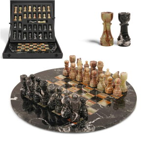 �`�F�X�Z�b�g EarthenTones Marble Chess Set for Adults with Complementary Storage Box, 15 Black & Green Handmade Chess Board Game with 2 Extra Queens, Unique Gift & Home D?cor �y���s�A���i�z