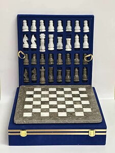 �`�F�X�Z�b�g 15-Inch Marble Chess Set with 32 Pieces, Packed in Blue Velvet Gift Box (Grey White) �y���s�A���i�z