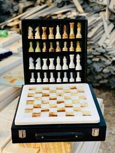 �`�F�X�Z�b�g NatureBoost Marble Chess Set Handmade Onyx Full Chess Game Set.Comes in Rexine Box Packaging. Perfect for Gifting (White Multigreen) �y���s�A���i�z