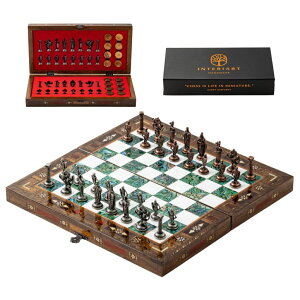 �`�F�X�Z�b�g Handmade Folding Wooden Chess Set with Metal Pieces ? Walnut Wood Board ? Luxury Chess Gift for Adults ? Travel Friendly ? 6 Color Options (Copper-Silver Pieces, Green) �y���s�A���i�z
