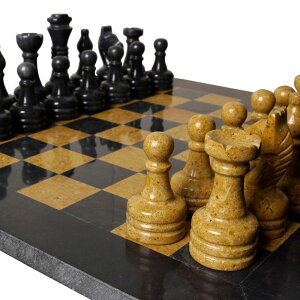 �`�F�X�Z�b�g UrbanFocal Marble Chess Set Black and Golden - 15 Inch Handmade Luxury Board Games for Adults, Ideal Marble Chess Board Game Set & Chess Pieces for Home Decor, Black and Golden �y���s�A���i�z