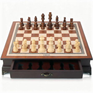 �`�F�X�Z�b�g 14.6-Inch Wooden Chess Set with Drawer Storage ? Handmade Chess Board with 2 Extra Queens, Elegant Home Decor and Strategy Game for Adults & Beginners �y���s�A���i�z