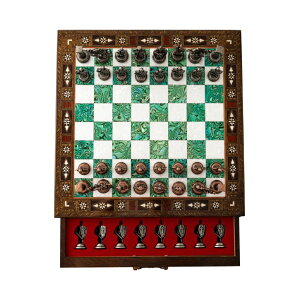 �`�F�X�Z�b�g Luxury Handmade Wooden Chess Set with Metal Pieces ? 12.2'' Decorative Storage Chess Board ? British Themed Chess Pieces for Christmas, Birthday & Father�fs Day (Green) �y���s�A���i�z