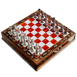 �`�F�X�Z�b�g Luxury Wooden Chess Set with Storage, Handcrafted Inlaid Board, Bronze and Silver Zinc Pieces, 12,6 x 12,6 x 2,8 inches �y���s�A���i�z