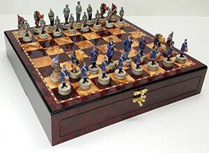 �`�F�X�Z�b�g HPL US American Civil War Generals Chess Set W/ 17 High Gloss Cherry & Burlwood Color Storage Board �y���s�A���i�z