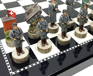 �`�F�X�Z�b�g HPL World War 2 US vs Germany Chess Set Hand Painted W/High Gloss Black & White Board WW2 �y���s�A���i�z