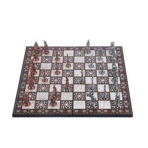 �`�F�X�Z�b�g Ottoman vs Byzantine Figures Metal Chess Set for Adults, Handmade Pieces and Mosaic Design Wooden Chess Board King 2.75 inc �y���s�A���i�z