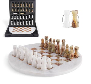 �`�F�X�Z�b�g EarthenTones Marble Chess Set for Adults with Complementary Storage Box, 12 White & Green Handmade Chess Board Game, Elegant Board Games for Adults, Luxury Chess Set �y���s�A���i�z