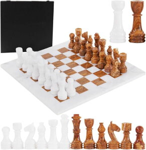�`�F�X�Z�b�g Earthen Crafts Marble Chess Set with Storage Box 15 Handmade White & Red Chess Board for Adults, Ideal Marble Chess Board Game Set & Chess Pieces for Home Decor �y���s�A���i�z