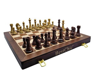 �`�F�X�Z�b�g 18 Wooden Chess Set with High Polymer Weighted Standard Chess Pieces,Large Deluxe Folding Storage Wooden Chess Board Sets, Premium Board Games for Adults and Kids Enthusiasts �y���s�A���i�z