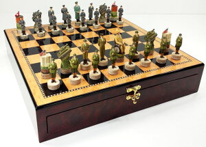 �`�F�X�Z�b�g HPL WW2 US Vs Germany Chess Set W/ 17 1/4 Dark Walnut & Birdseye Maple Color Gloss Storage Board World War 2 �y���s�A���i�z