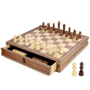 �`�F�X�Z�b�g REEIVER 15 Wooden Chess Sets with Built-in Storage Drawer, 2 in 1 Chess& Checkers Board Games for Adults and Kids �y���s�A���i�z