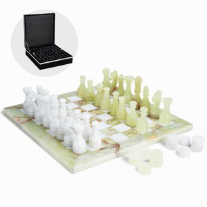 �`�F�X�Z�b�g Marble Chess and Checkers Set ? Luxury Tabletop Game and Coffee Table Decor ? Elegant 3-in-1 Marble Game for Room Decor, Modern Home Accents, and Functional D?cor (Onyx and White) �y���s�A���i�z