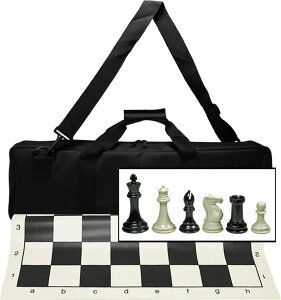 �`�F�X�Z�b�g WE Games Ultimate Tournament Chess Set - Black Portable Chess Board, 4 in. King, Travel Chess Set with Foldable Silicone Mat, Canvas Bag, Triple Weighted Chess Pieces, Perfect Adult Travel Set �y���s�A���i�z