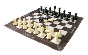 �`�F�X�Z�b�g Stonkraft - 19 x 19 Genuine Leather Roll-Up Tournament Chess Set with Plastic Chess Pieces - Dark Tan �y���s�A���i�z