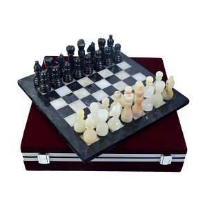 �`�F�X�Z�b�g Premium Marble Chess Set with Elegant Storage Box ? Handcrafted Chessboard with Contrasting Brown & White Stone Pieces for Classic Home D?cor and Strategy Enthusiasts (12x12 inch, Black Zebra White) �y���s�A���i�z