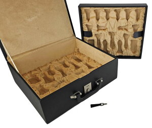 �`�F�X�Z�b�g Tray Storage Box for Up to 4 1/2 inch Staunton Chess Men Set Black Faux Leather with Velvet Lining �y���s�A���i�z