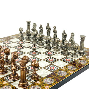 �`�F�X�Z�b�g Premium Mosaic Pattern Chess Set- Greek Roman Mythology Themed Chess Pieces- 12.2 inch MDF Wooden Chessboard (Copper-Pewter Atlas) �y���s�A���i�z