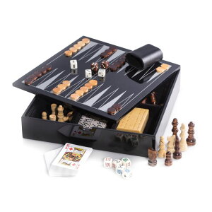 �`�F�X�Z�b�g Bey-Berk Evan Black Lacquer Wood Multi-Game Set, Chess, Backgammon, Cribbage, Dominos, Poker Dice and Playing Cards in Wooden Case �y���s�A���i�z