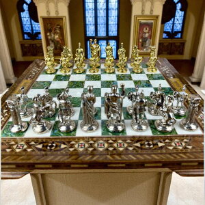 �`�F�X�Z�b�g Premium Chess Set- Handmade Roman Empire Themed Customizable Solid Inlay Wooden Chess Board/Luxury Gift for, Dad, Husband �y���s�A���i�z
