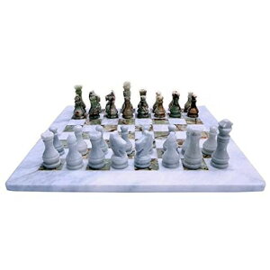 �`�F�X�Z�b�g JT Handmade White and Green Onyx Marble Chess Set - Staunton Marble Chess Game Set for Two Players - Non Wooden - Non Backgammon - Best Board Game for Home Decor Gifts - Ages 8+ �y���s�A���i�z