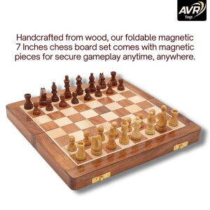 �`�F�X�Z�b�g Handcrafted Wooden Magnetic Square Fold-able Chess Set Natural Finish with Bonus Black & White Queen Pieces Ideal Gift for Game Nights, Travel & Chess Lover �y���s�A���i�z