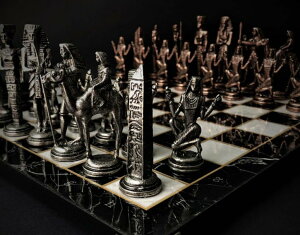 �`�F�X�Z�b�g Antique Chess Set Cleopatra Pharaoh Chessmen 100% Handmade Marble Wooden Chess Board - Gift for Dad, Husband �y���s�A���i�z