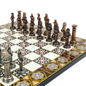 �`�F�X�Z�b�g Premium Mosaic Pattern Chess Set- Greek Roman Mythology Themed Chess Pieces- 12.2 inch MDF Wooden Chessboard (Copper-Pewter Spearman) �y���s�A���i�z