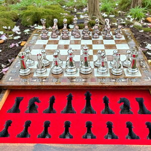 �`�F�X�Z�b�g Premium Wooden Chess Set ? Natural Inlaid Solid Wood Board with Storage and Elegant Metal Pieces | Luxury Gift for Father, Husband, Birthday, Anniversary �y���s�A���i�z