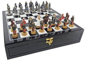 �`�F�X�Z�b�g Medieval Times King Arthur Chess Set with 17 inch High Gloss Black and White Color Storage Board �y���s�A���i�z